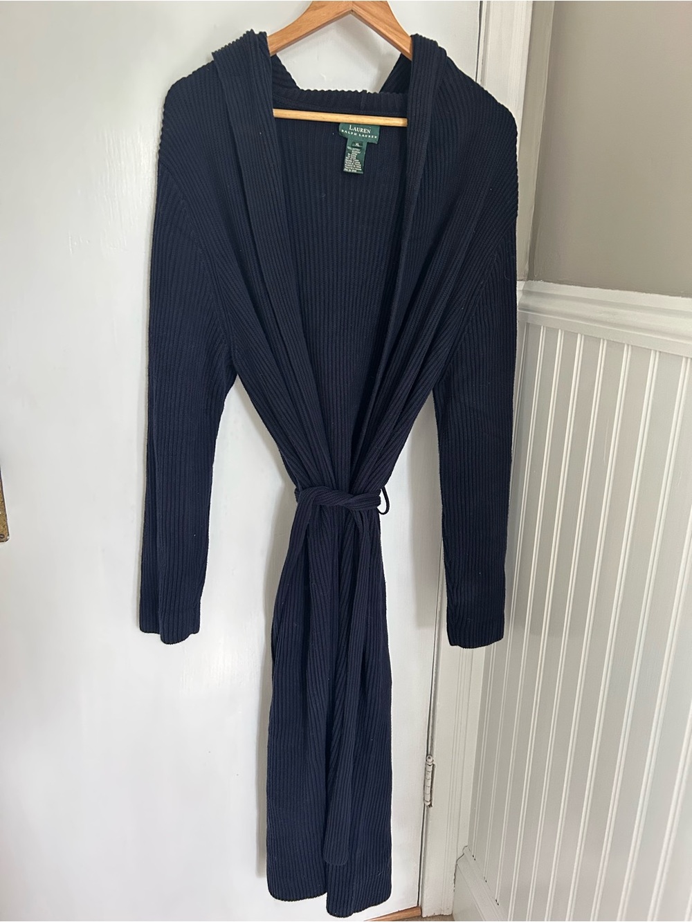 Ralph Lauren Vintage Navy Ribbed knit Hooded cardigan Robe